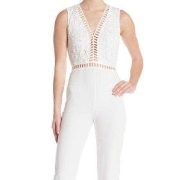 LACE CUTOUT DRESSY JUMPSUIT- WHITE - Picture 2 of 3